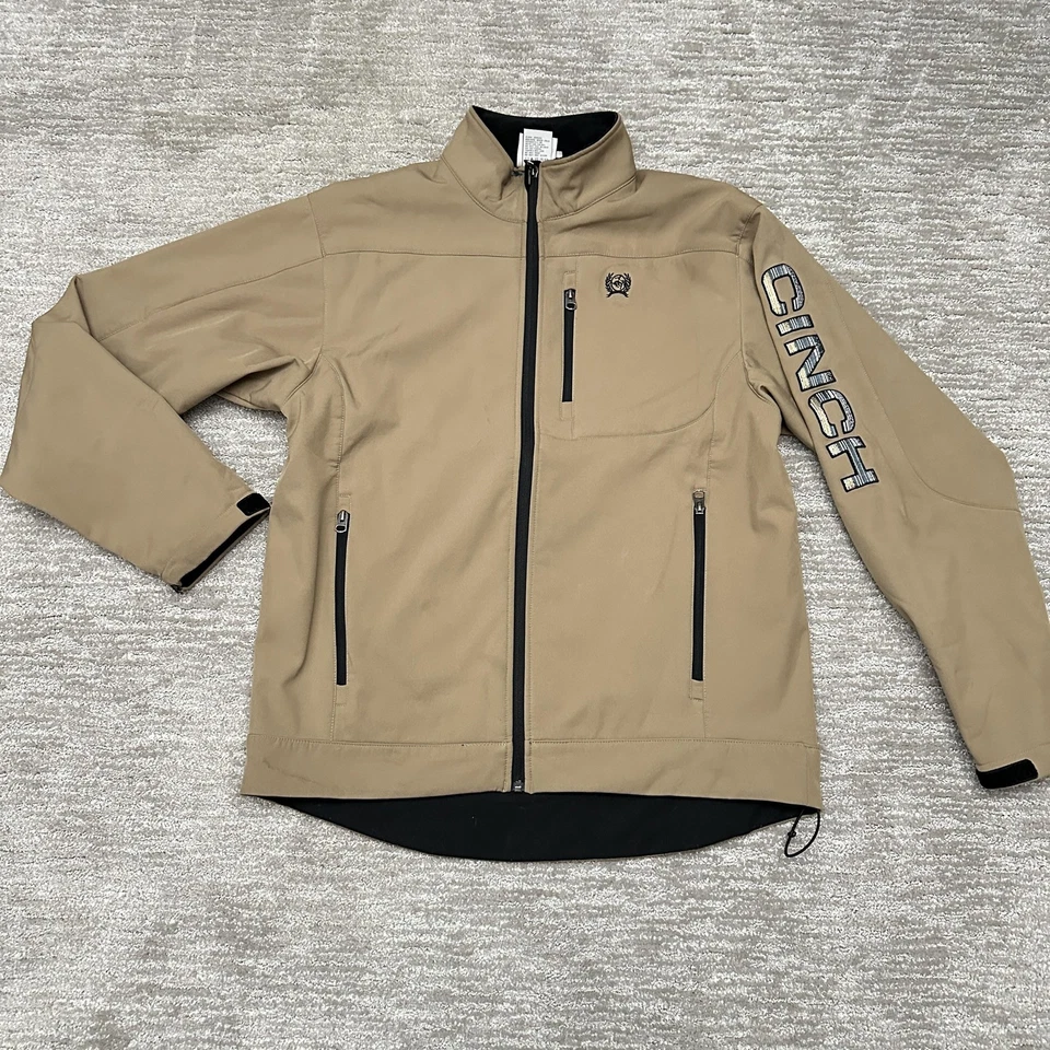 Cinch Jacket Mens Large Tan Softshell Full Zip Western Striped Embroidered Logo - Image 1 of 4