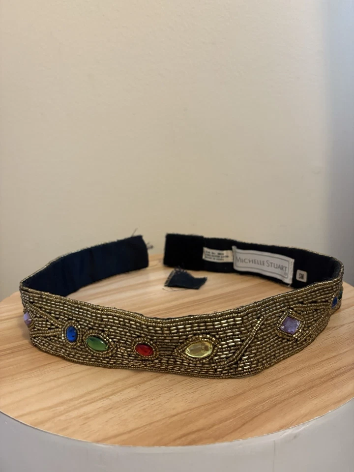 "Cinturón vintage 100 % rayón satinado con cuentas con cristales de Michelle Stuart talla SM 28""" Foto 1 de 4
