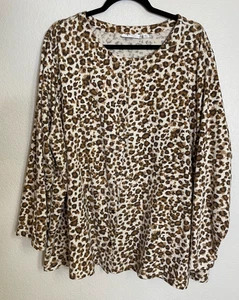 Denim Co Womens 3X Leopard Animal Print Pearl Snap Top Cardigan Preppy Career - Picture 1 of 8