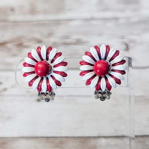 Pendientes de clip vintage - flor roja y blanca 7/8" - Imagen 1 de 7