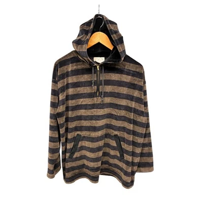 Jones New York Sport Hoodie Women's P/L Brown Black Striped Velour Pullover Top - Image 1 of 4