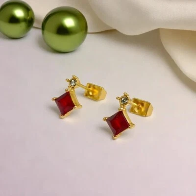 Square Birthstone Stud Earrings, Gold-Plated Tiny Studs 7mm, Modern Jewellery. - Image 1 of 4