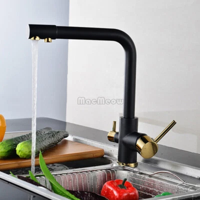 Black Gold Kitchen Sink 3 Way Pure Water Filter Mixer Taps Swivel Spout Faucet - Image 1 of 4