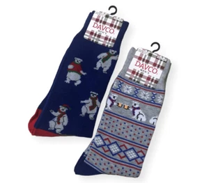 Davco Polar Bear Socks 2 Pairs Men's 10-13 Blue Red Gray New NWT - Picture 1 of 7