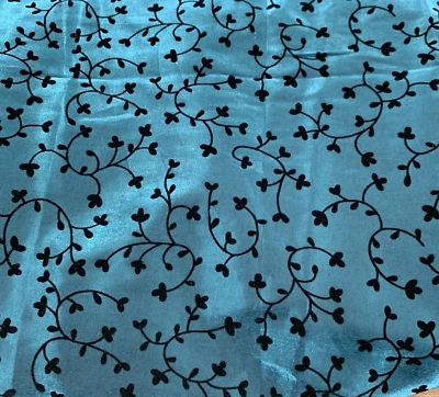 Vintage Teal and Black Formal Dress Flocked Floral Fabric 3 yards x 54" Wide - Image 1 of 4
