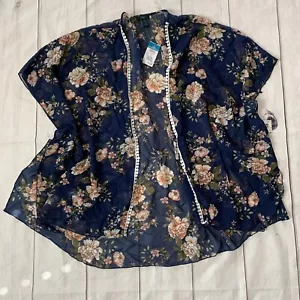 Kimono da donna Rue Plus taglia 1X stampa floreale aperta sul davanti semi-trasparente plus curvy NUOVO - Foto 1 di 5