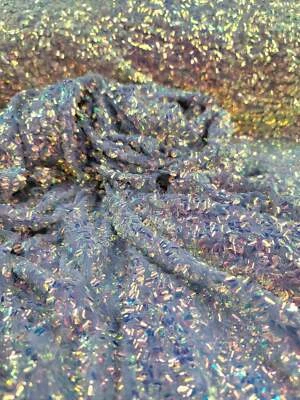 Fabric Sold By The Yard Lavender Sequin Iridescent Fabric Bridal Evening Dress  - Image 1 of 4