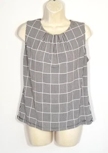 Calvin Klein Women Size PL Beige Black Top Blouse Geometric Pleated Sleeveless - Picture 1 of 7