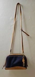 vintage 80's Dooney & Bourke Navy Blue & Tan Crossbody Purse Zip Top, USA - Picture 1 of 8