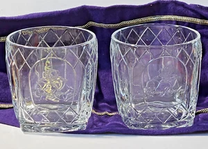 Lot of 2 Crown Royal Whiskey Cathedral Embossed Square Base Drink Glasses 8oz - Picture 1 of 6