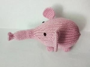 Pink elephant knitted toy Stuffed african animal toy Vegan gift Nursery decor - Picture 1 of 7