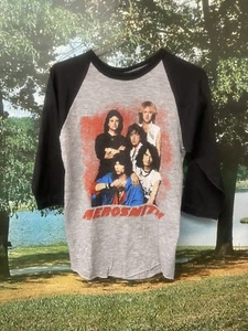 Vintage Aerosmith Shirt Medium Gray Band Tee Back In The Saddle Tour 1984 3/4 - Picture 1 of 6