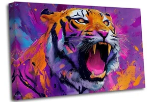 Tiger Canvas Roaring Psychedelicin Color Burst – Canvas Print Wall Art Picture - Picture 1 of 8