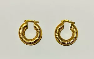 Pendientes de aro pulido grueso retorcido de oro amarillo de 9 quilates con marcas registradas - Imagen 1 de 2