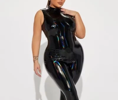 Plus Size Übergröße Bodycon Jumpsuit Catsuit Lack-Optik Wet Reißverschluss L-7XL - Bild 1 von 4