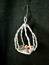 Vintage Beaded Christmas Ornament w/ Orange Glass Bird - 3 1/2"