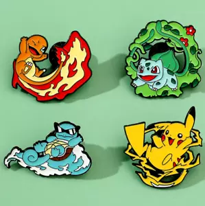 Juego de 4 Insignias de Pin Esmalte Pokémon Pikachu Bulbasaur Charmander Esmalte Squirtle - Imagen 1 de 11