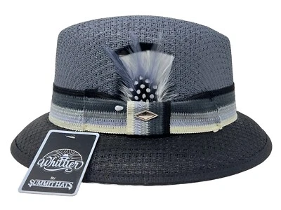 Sombrero de paja Whittier Lowrider Fedora para hombre negro y gris con pluma combinada gris Foto 1 de 4