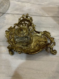 Vintage Virginia Metalcrafters Maiglöckchen Messing & Glas Tintenfass - Bild 1 von 5
