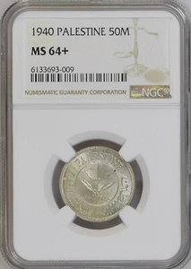 PALESTINE , 50 MILS 1940  -  NGC  MS 64+ , RAREK - Picture 1 of 2