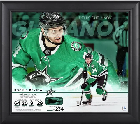 Denis Gurianov Stars Frmd 15" x 17" Rookie Collage & Piece of GU Puck - LE 234 Cover
