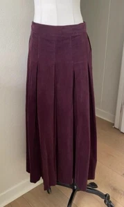 Vintage Laura Ashley Maroon Pleated Corduroy Maxi Skirt -Size 12 -More Like a 10 - Picture 1 of 6