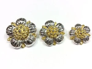 SET 11 BOTTONI GIOIELLO OTTONE FIORE ARGENTO &amp; ORO - Foto 1 di 2