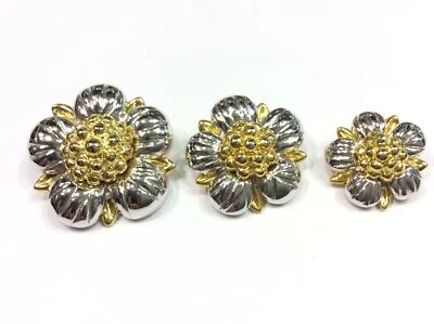 SET 11 BOTTONI GIOIELLO OTTONE FIORE ARGENTO & ORO - Immagine 1 di 2