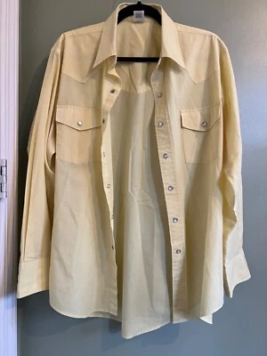 Malco Modes San Fran Yellow Western Pearl Snap Shirt Mens 16 33 Made In USA - Image 1 of 3