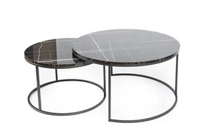 round coffee table set of 2, Marble Inspired Black Coffee Table in sleek design - Picture 1 of 10