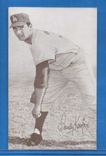 1962 EXHIBIT STAT BACK BASEBALL CARD (EX-MT) # 19 SANDY KOUFAX - L.A. DODGERS