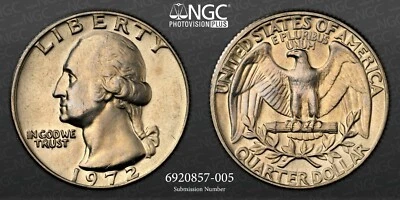 1972 P US Washington Quarter 25 Cents Coin NGC MS 65 - Image 1 of 4