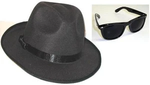 2 BLUES BROTHERS FEDORA HATS + 2 BLUES BROS WAYFARER SUNGLASSES COSTUME NEW - Picture 1 of 1