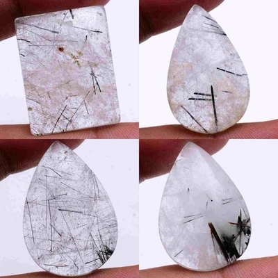 Set 4 Pcs Natural Tourmaline Rutile Quartz Black Needles Untreated Gemstones Lot - Image 1 of 4