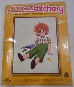 Vintage 1977 Sunset Stitchery Stickpackung 2726 Karotte Top Junge 14"x18" Größe - Bild 1 von 4
