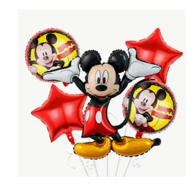 ¡Juego de 5 globos de cumpleaños de Mickey Mouse con cinta globo Disney estrellas rojas! Foto 1 de 1