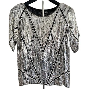 Top vintage anni 80 Joseph Le Bon seta paillettes perline taglia media Avant Garde Artsy - Foto 1 di 9