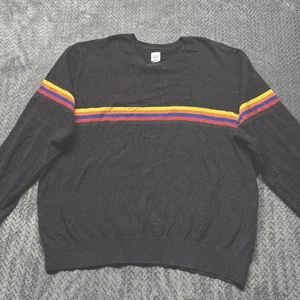 GAP Sweater Men’s XXL Gray Multicolor Crewneck Crazy Stripe Knit Pullover Cotton - Picture 1 of 9