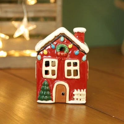 Ceramic Christmas Wax Melt House Holder Red Cottage Village Scene Ornament Xmas - Image 1 of 4
