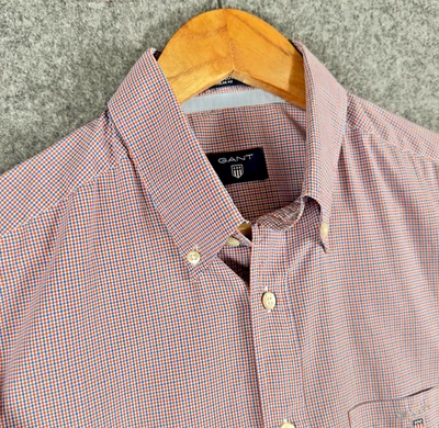 GANT Shirt Mens Medium Orange Blue Micro Check Long Sleeve Button Down Casual - Image 1 of 4