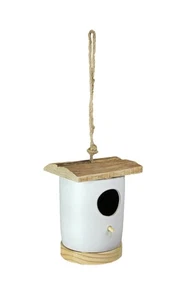 Scratch & Dent Ceramic & Wood Hanging Birdhouse Bird Nesting House Cylinder - Picture 1 of 4