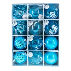 Turquoise Delight: Set of 12 Plastic Ball Christmas Ornaments - Picture 1 of 7