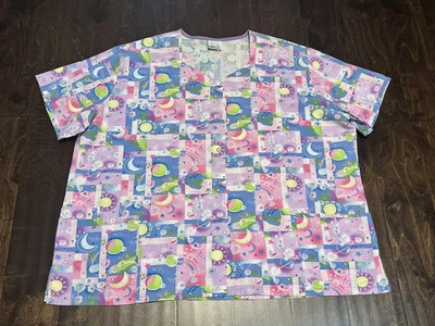 W.S Fundamentally Cotton By White Swan Space Party Scrub Top W 3 Pockets Read 3X - Image 1 of 4