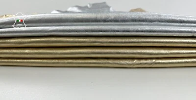 METALLIC GOLD & SILVER PACK Italian Lambskin leather 2 skins 10sqf 1.1mm #C3528 - Image 1 of 4