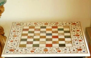 18" white Marble chess Table Top Inlay pietradura Handicraft Work Home Decor - Bild 1 von 4