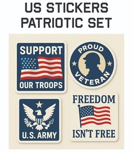 US American Flag Set Bumper Sticker | Military PRide USA America | Patriotic - Picture 1 of 1