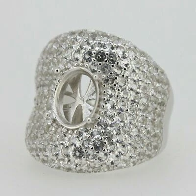 Sterling Silver Semi Mount Ring Setting Oval OV 10x8mm Topaz Dome - Image 1 of 4