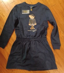 NWT POLO RALPH LAUREN Girls Navy Polo Dressy Bear Fleece Ruffle Dress Xl(16 - Picture 1 of 3