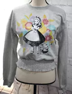 NEW Disney Alice in Wonderland Gray Crew Neck Sweatshirt w/Smocked Waist Size S - Picture 1 of 2