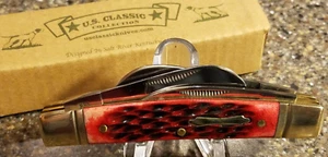 U.S. Classic 7013RD, Congress Red Jigged Bone, 3-1/2", 4-Blades, NEW - Picture 1 of 11